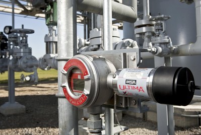 某化工廠生產(chǎn)管線上安裝的梅思安（MSA）在線式檢測儀，做好第一重防護