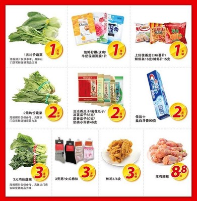 沃爾瑪及好又多門(mén)店推出 “1元、2元、3元、5元、8.8元、9.9元”等價(jià)位的400個(gè) “均一價(jià)” 特惠商品